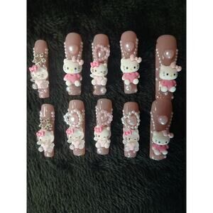 Long Square Hello Kitty Press On Nails